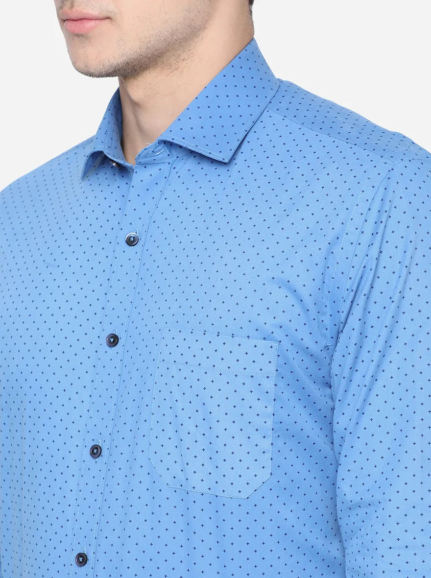 Pacific Blue Printed Regular Fit Formal Shirt | Greenfibre