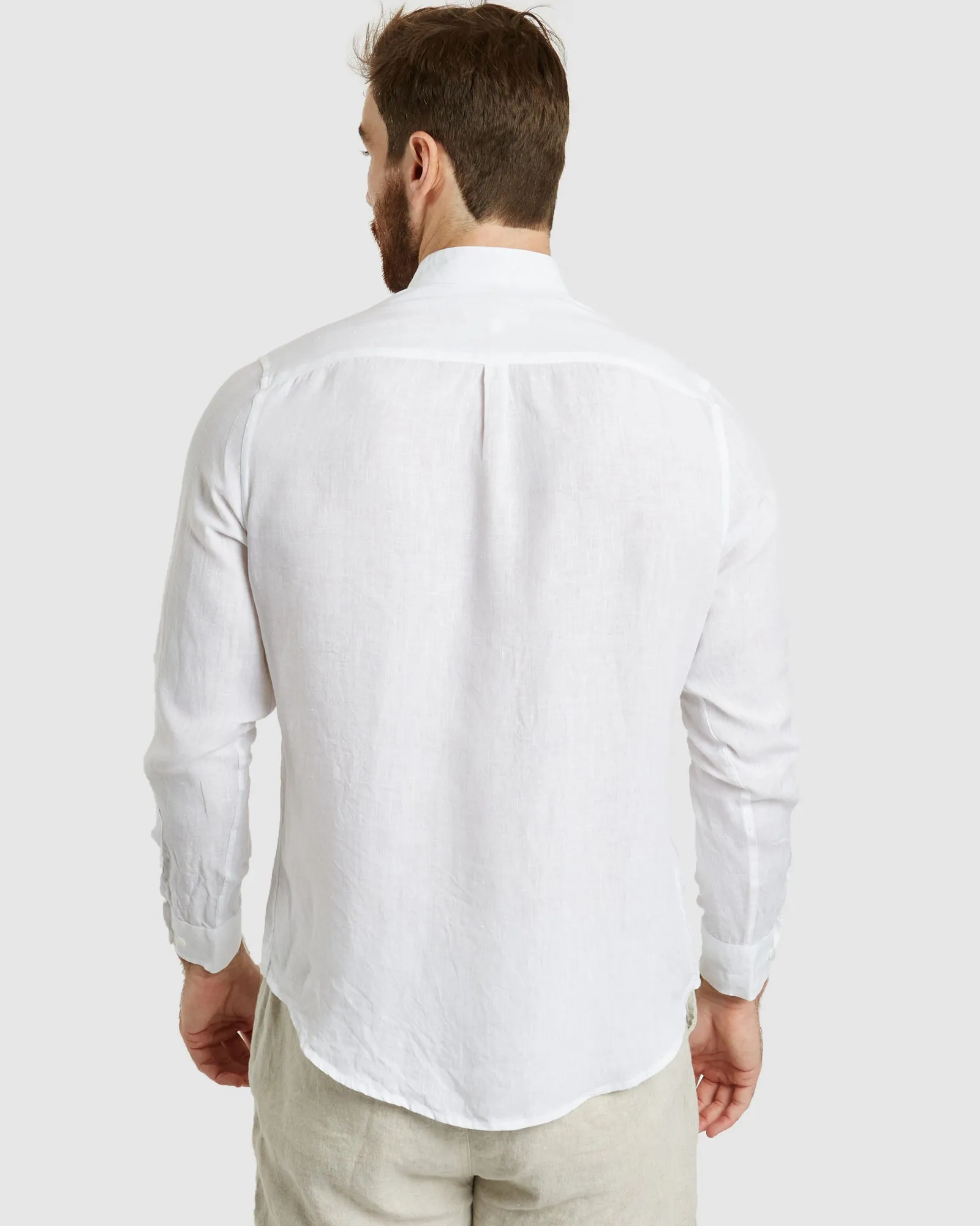 Palma-Casual White Mandarin Collar Linen Shirt