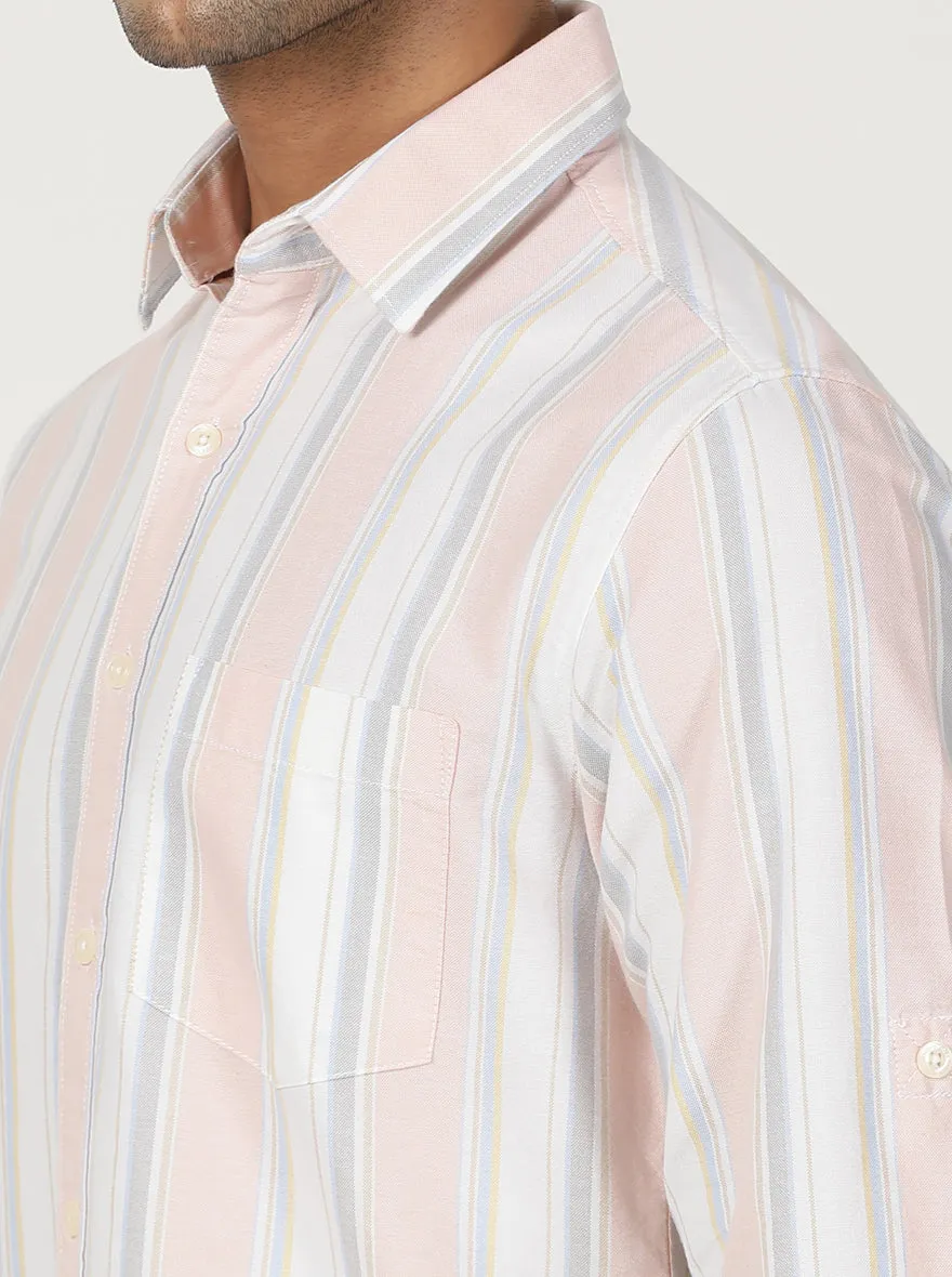 Peach Striped Slim Fit Casual Shirt | Greenfibre