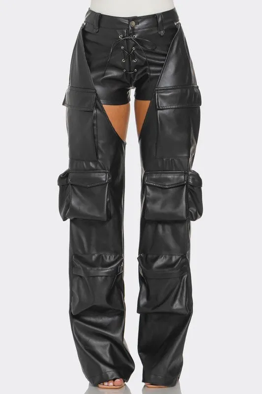 Rebel Faux Leather Cargo Pants