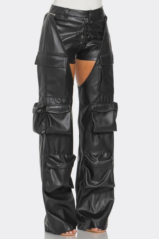 Rebel Faux Leather Cargo Pants