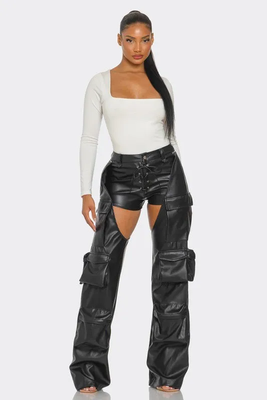 Rebel Faux Leather Cargo Pants