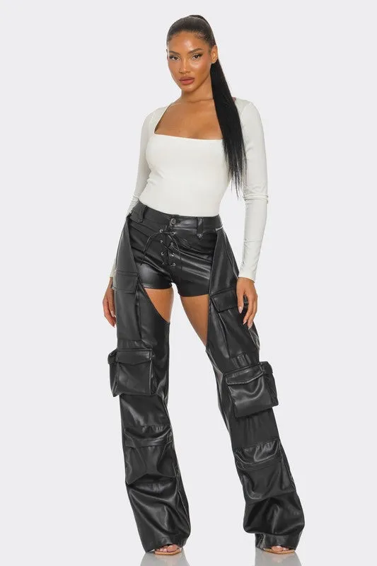 Rebel Faux Leather Cargo Pants