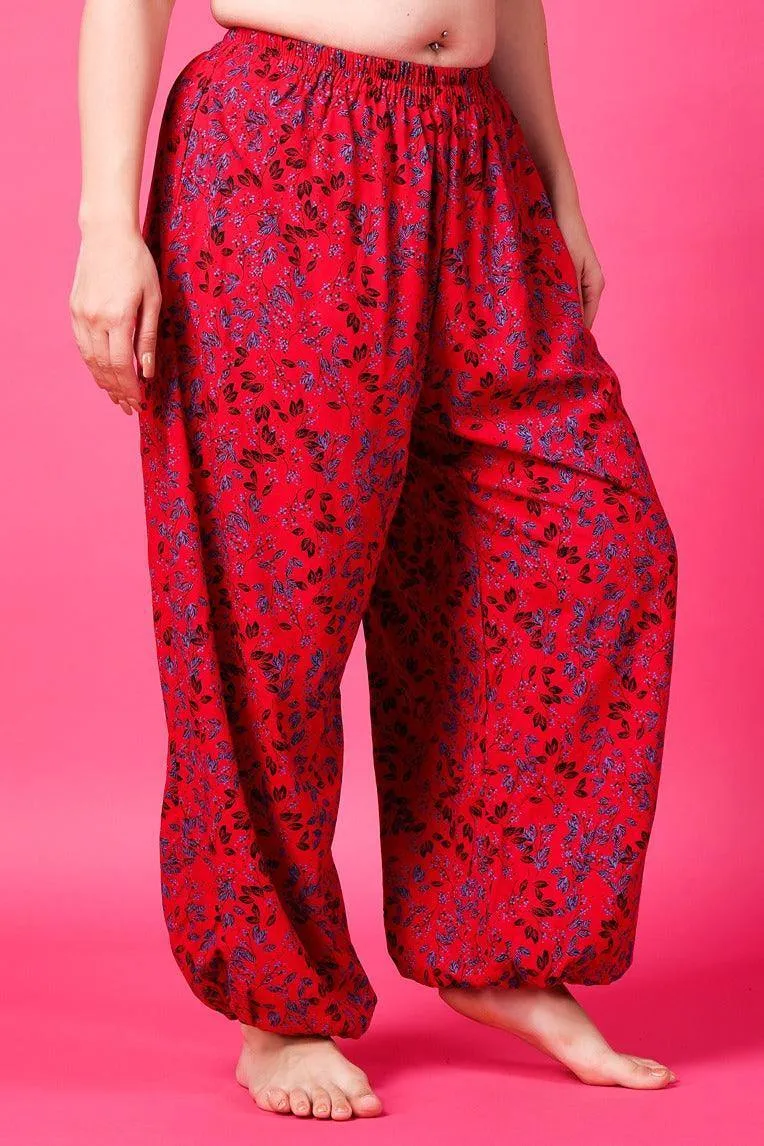 Red Leaves Printed Harem Pants