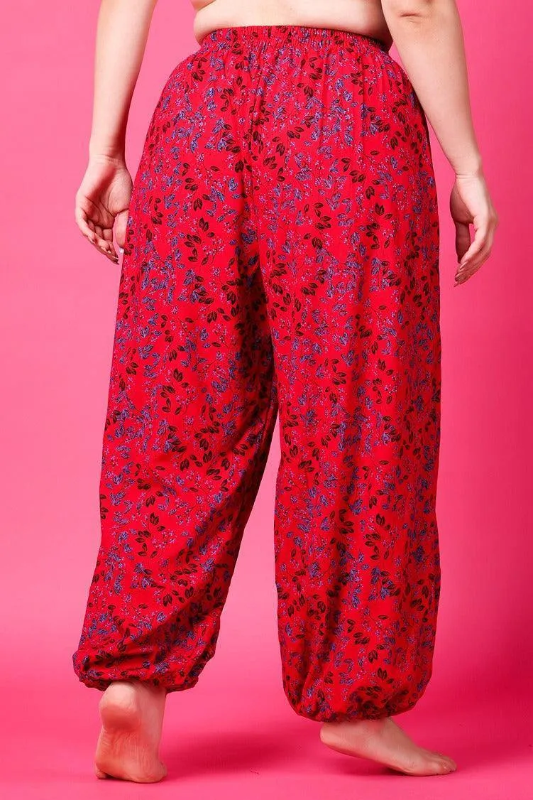 Red Leaves Printed Harem Pants