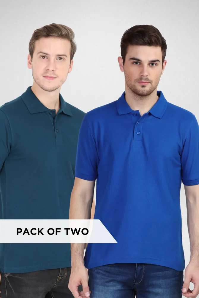 Royal Blue and Petrol Blue Polo T-Shirts Combo for Men