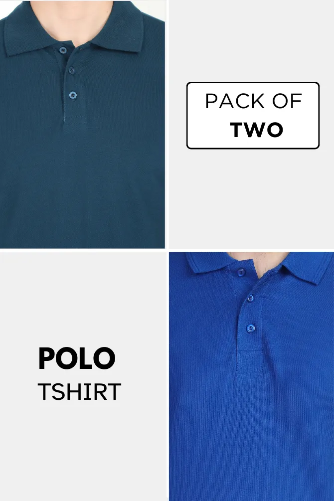 Royal Blue and Petrol Blue Polo T-Shirts Combo for Men