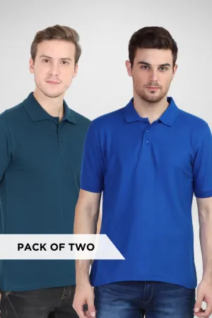 Royal Blue and Petrol Blue Polo T-Shirts Combo for Men