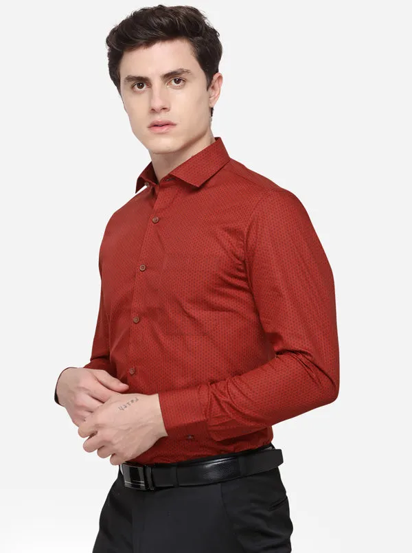 Rust Printed Slim Fit Formal Shirt | JadeBlue