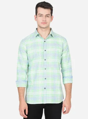 Sap Green Checked Slim Fit Semi Casual Shirt | JadeBlue