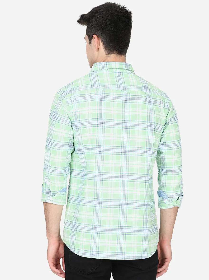 Sap Green Checked Slim Fit Semi Casual Shirt | JadeBlue