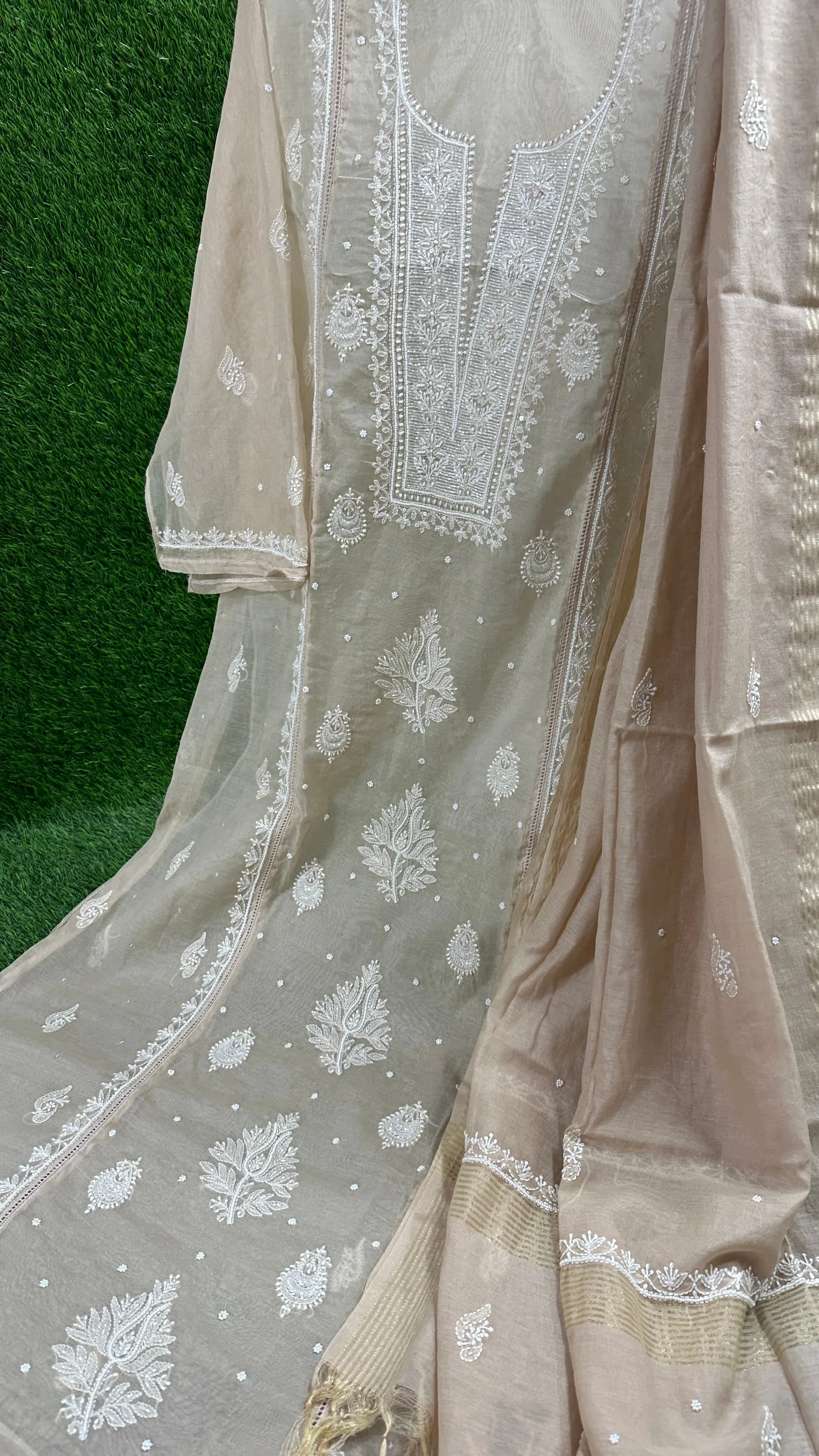 Soft Chanderi dress | Semi-Stitched suits | Embellished Elegance | Elegant Ethnics | Semi-Stitched Styles