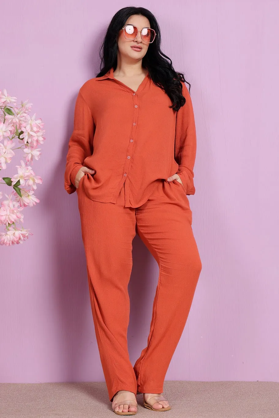 Solid Co-ord Set-Rust Orange