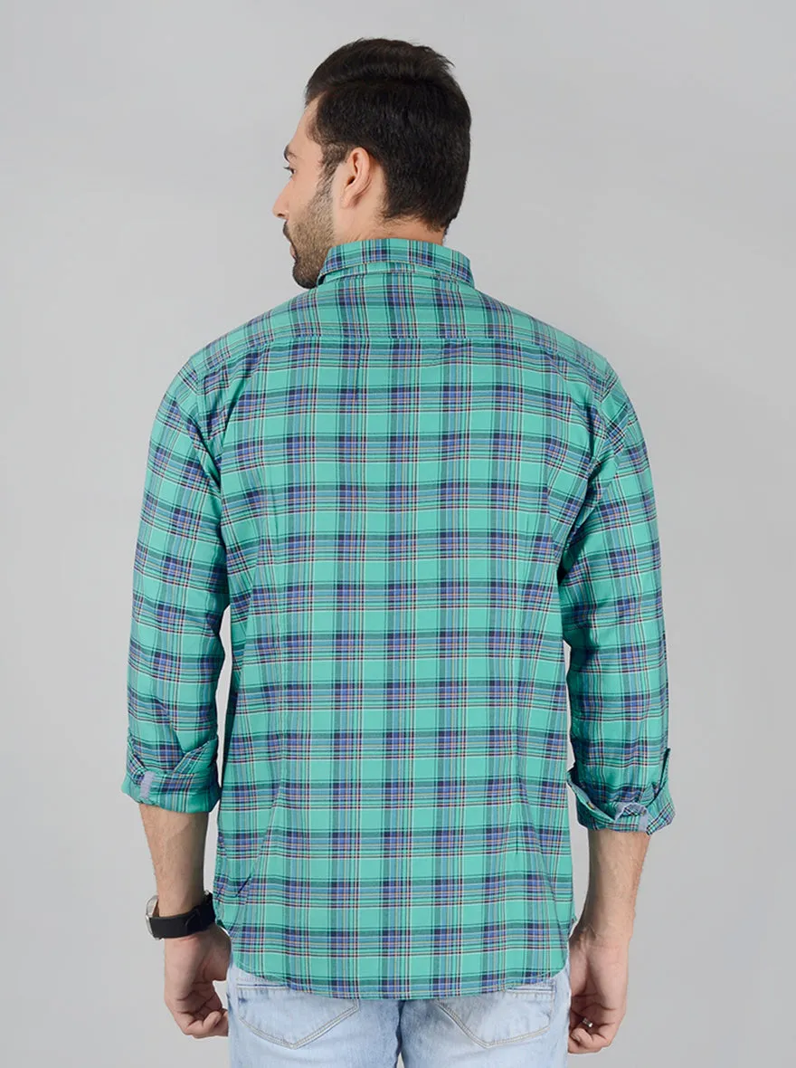 Spectra Green Checked Slim Fit Casual Shirt | JadeBlue