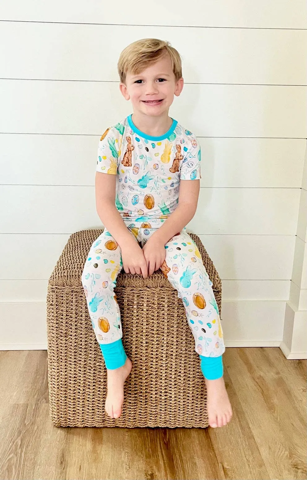 Sweet Bay Clothing - Easter Candy White/Blue Two Piece Pajama Pants Set