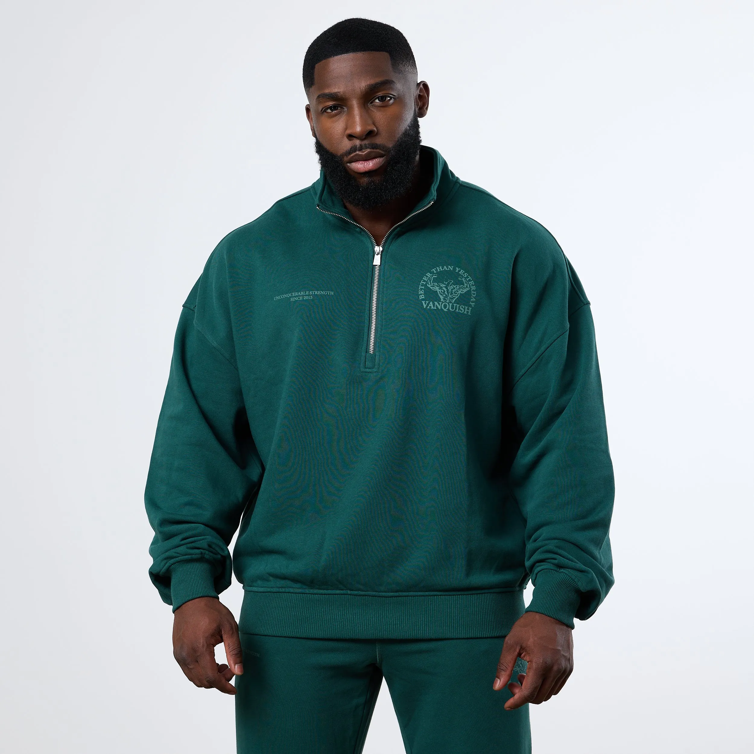 Vanquish Forest Green Unconquerable Strength Quarter Zip Sweater