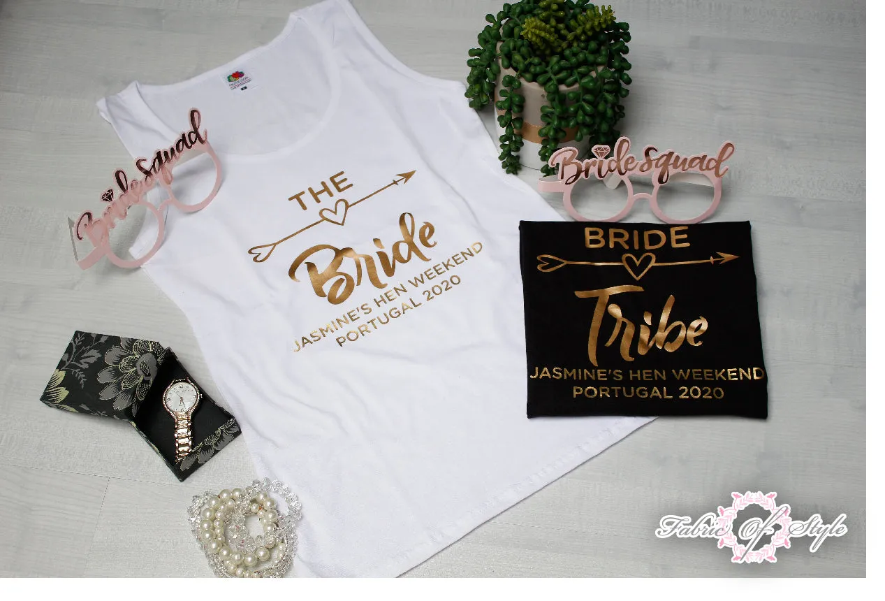 Vest Tank Top Hen Do Party Bride Tribe Wedding  Personalised T-shirt Ladies Female  Gold