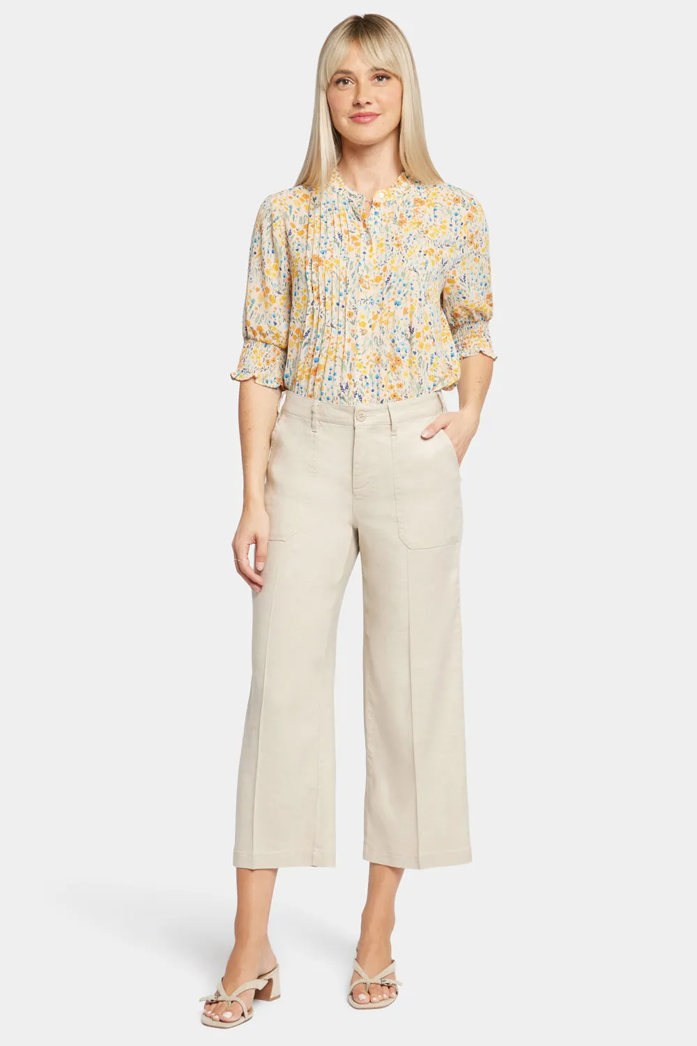 Wide Leg Cargo Capri Pants - Feather