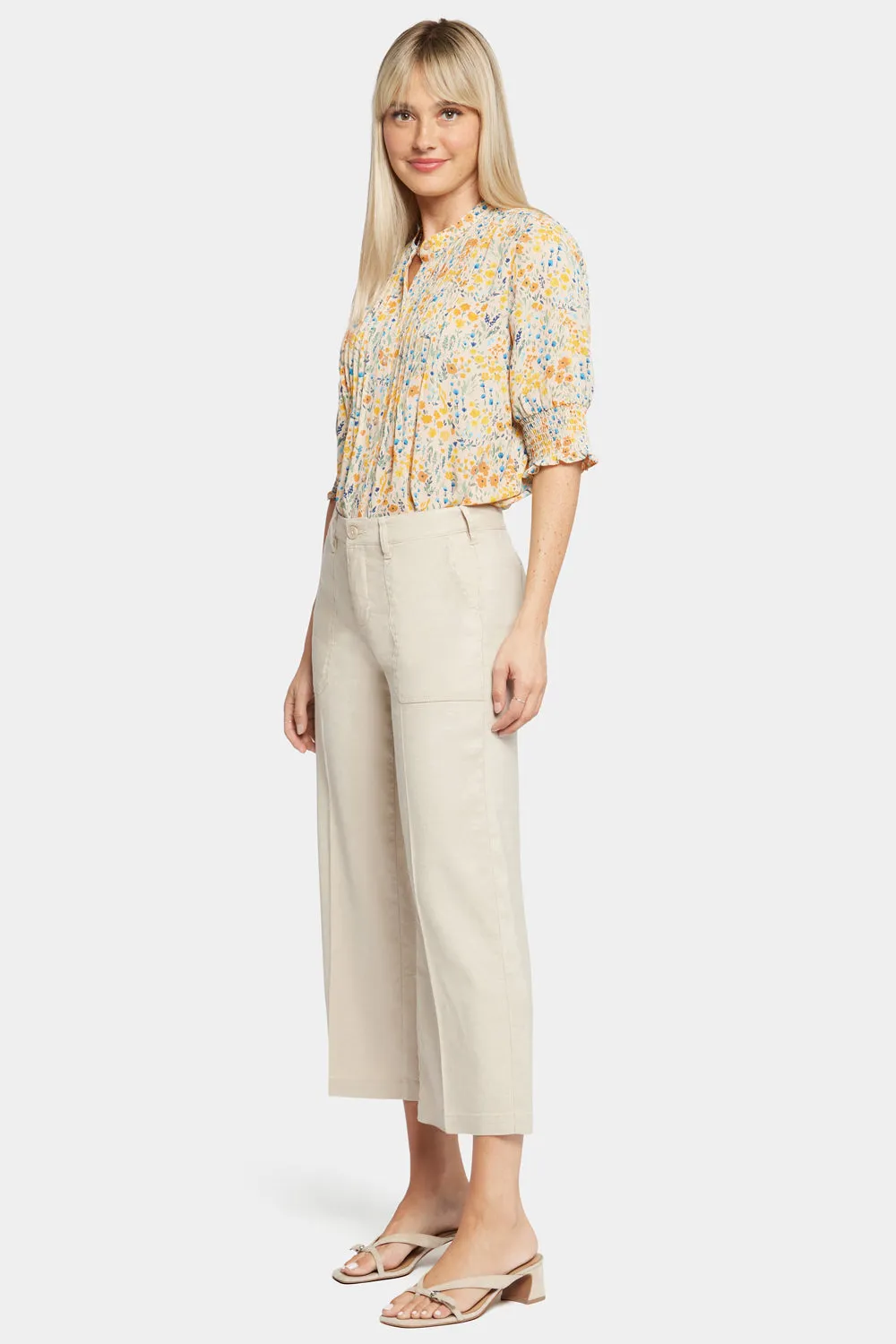 Wide Leg Cargo Capri Pants - Feather