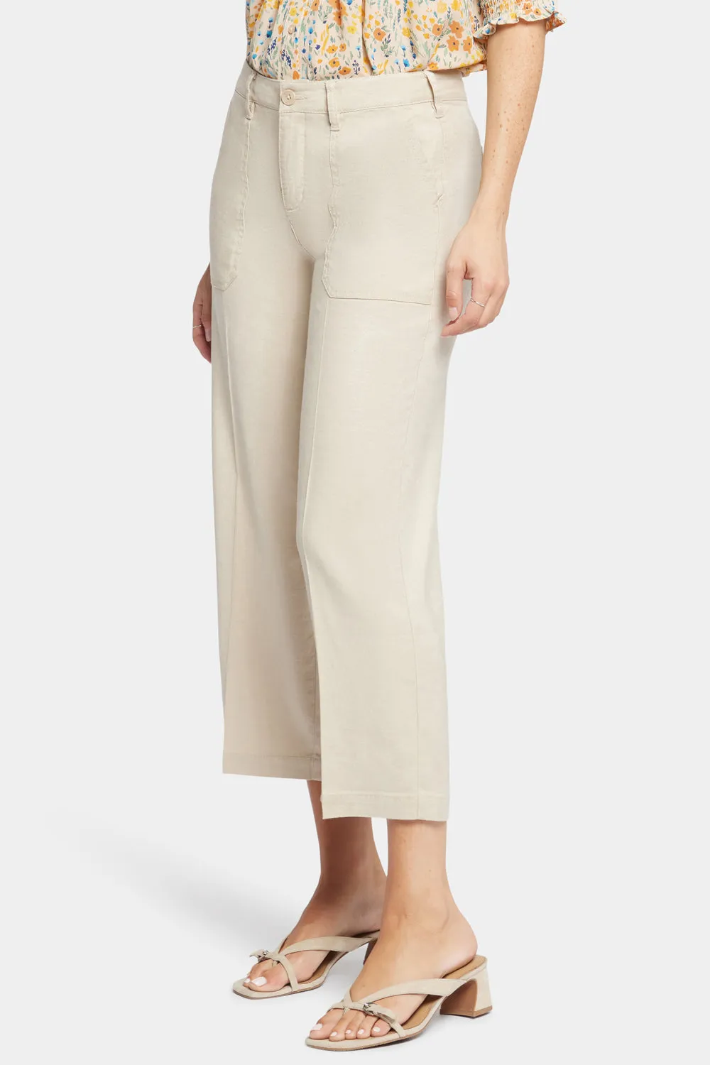 Wide Leg Cargo Capri Pants - Feather