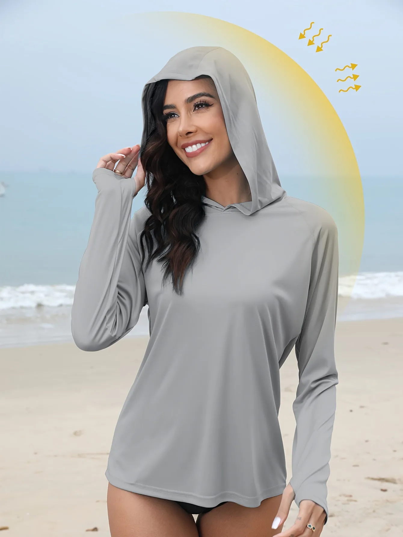 Women's UPF 50  Sun Protection Hooded Shirt - Long Sleeve, Moisture-Wicking, Quick-Drying, Breathable, Lightweight - Perfect for Hiking, Fishing, Outdoor Fitness, Running, and Casual Wear