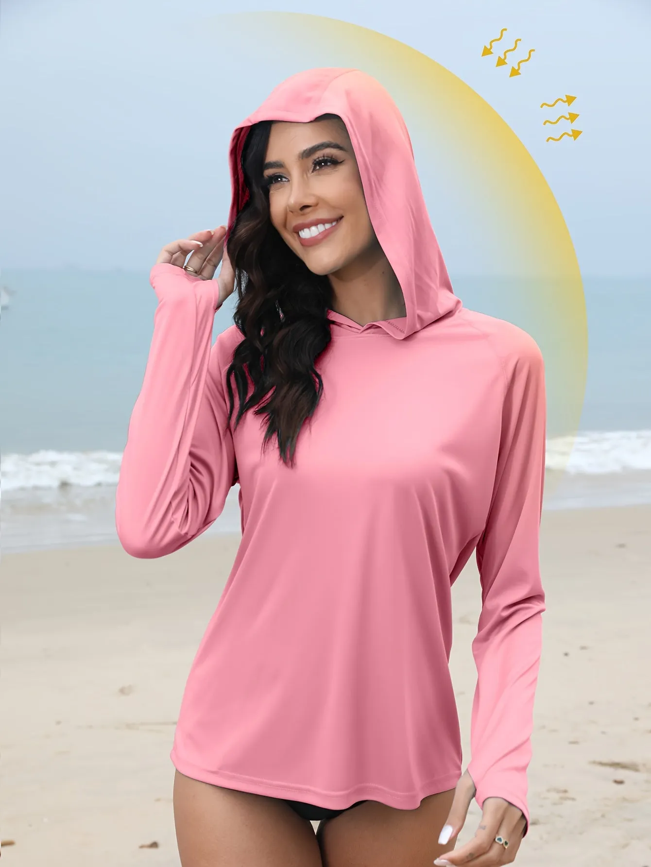 Women's UPF 50  Sun Protection Hooded Shirt - Long Sleeve, Moisture-Wicking, Quick-Drying, Breathable, Lightweight - Perfect for Hiking, Fishing, Outdoor Fitness, Running, and Casual Wear