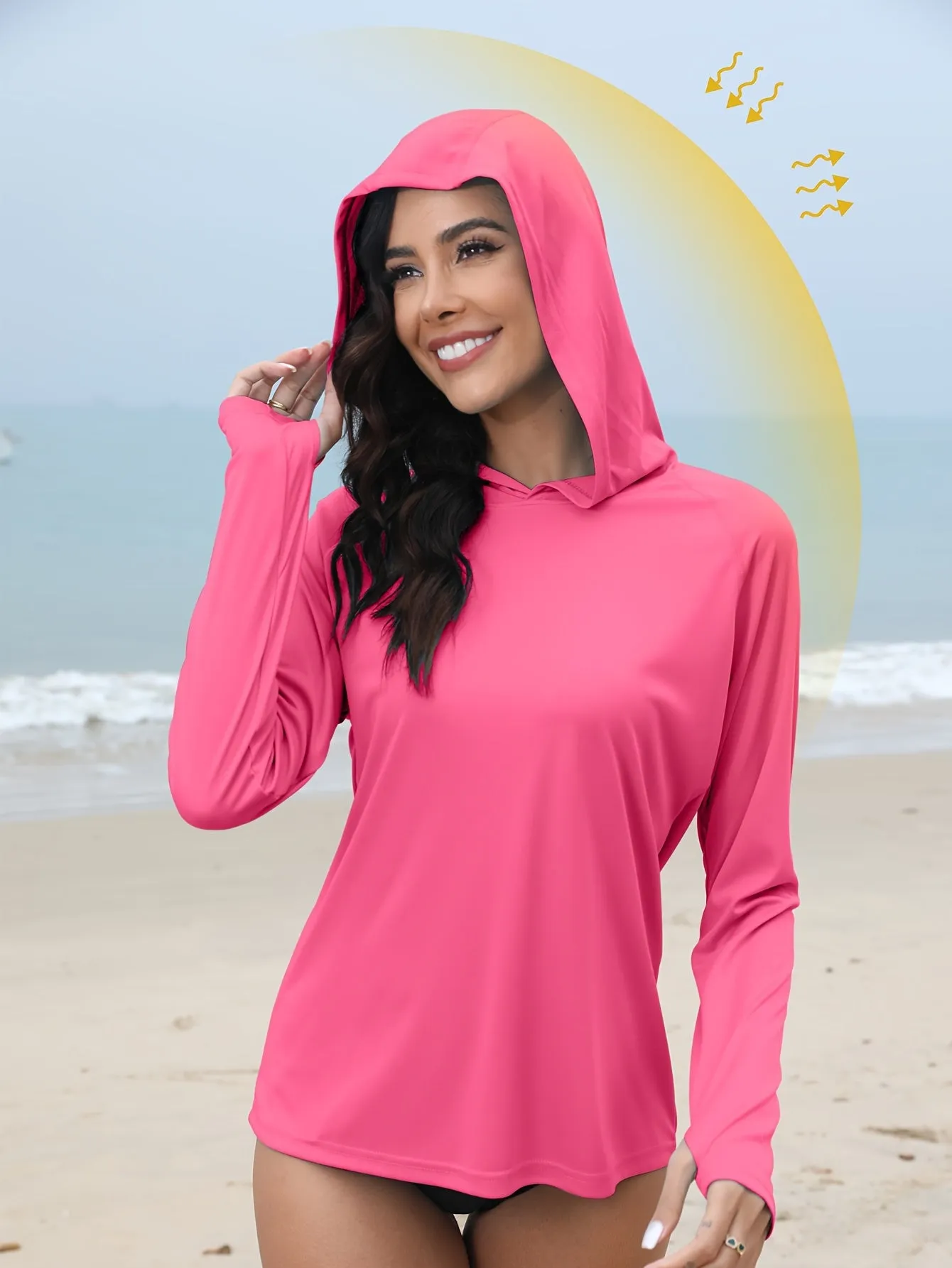 Women's UPF 50  Sun Protection Hooded Shirt - Long Sleeve, Moisture-Wicking, Quick-Drying, Breathable, Lightweight - Perfect for Hiking, Fishing, Outdoor Fitness, Running, and Casual Wear