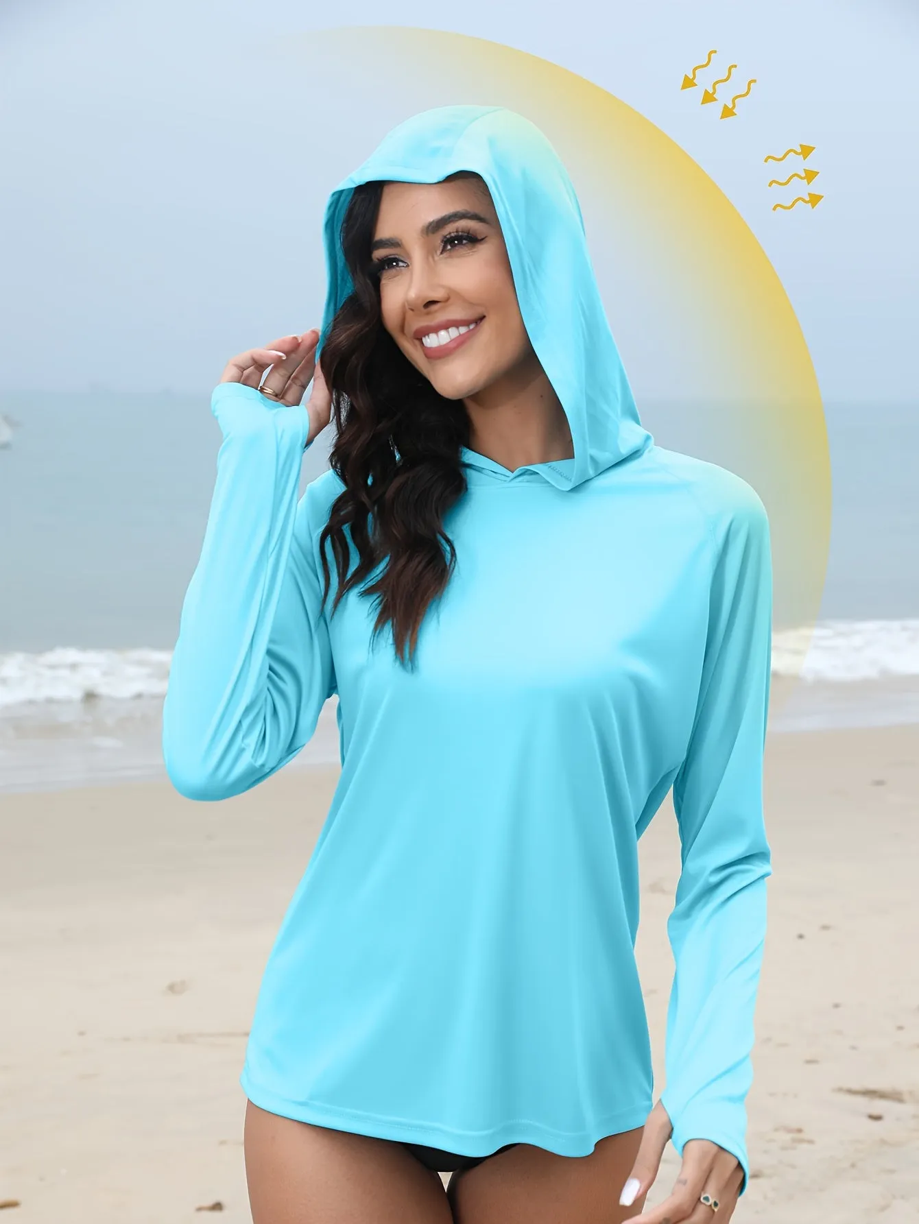 Women's UPF 50  Sun Protection Hooded Shirt - Long Sleeve, Moisture-Wicking, Quick-Drying, Breathable, Lightweight - Perfect for Hiking, Fishing, Outdoor Fitness, Running, and Casual Wear